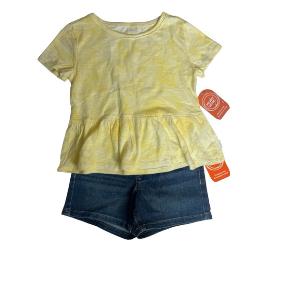 Wonder Nation Size 6 - 6X Girls 2pcs Yellow Top And Blue Denim shorts Set Peplum - Picture 2 of 11